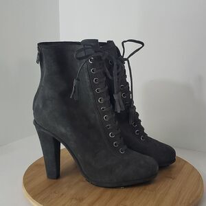 All Saints Grimsby Women's Lace up Boots Grey Suede High Heel EU 40 US 9.5 NWT